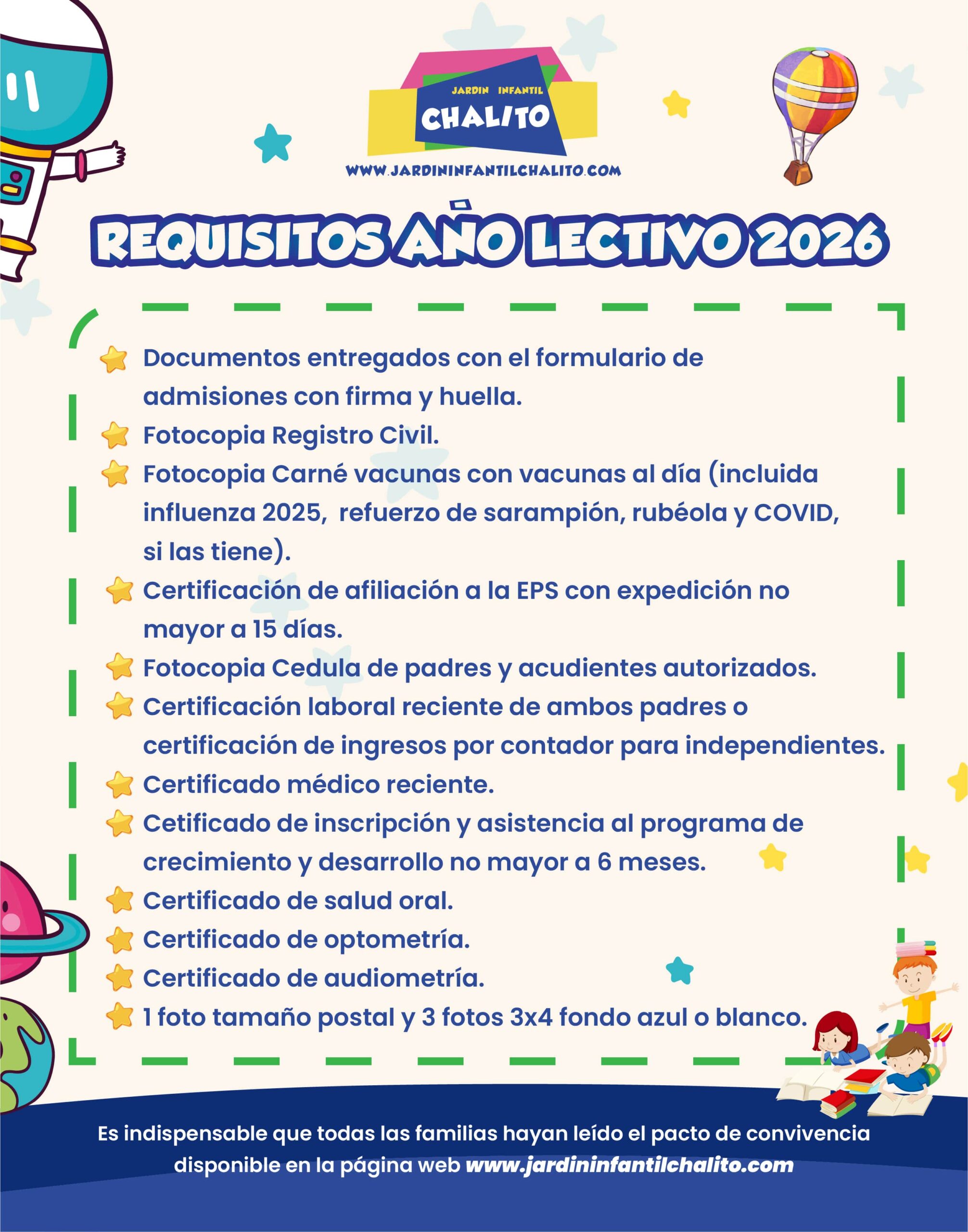 Admisiones jardin infantil chalito 2026_Requisitos